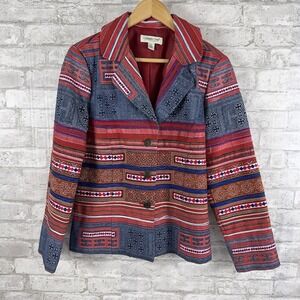 Coldwater Creek Jacket Women's 10‎ Multicolor Patchwork Print Button Front Artsy